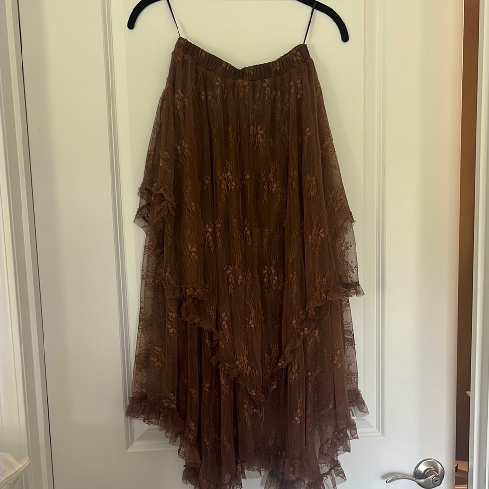 Brown Asymmetrical Maxi Skirt for Cocktail